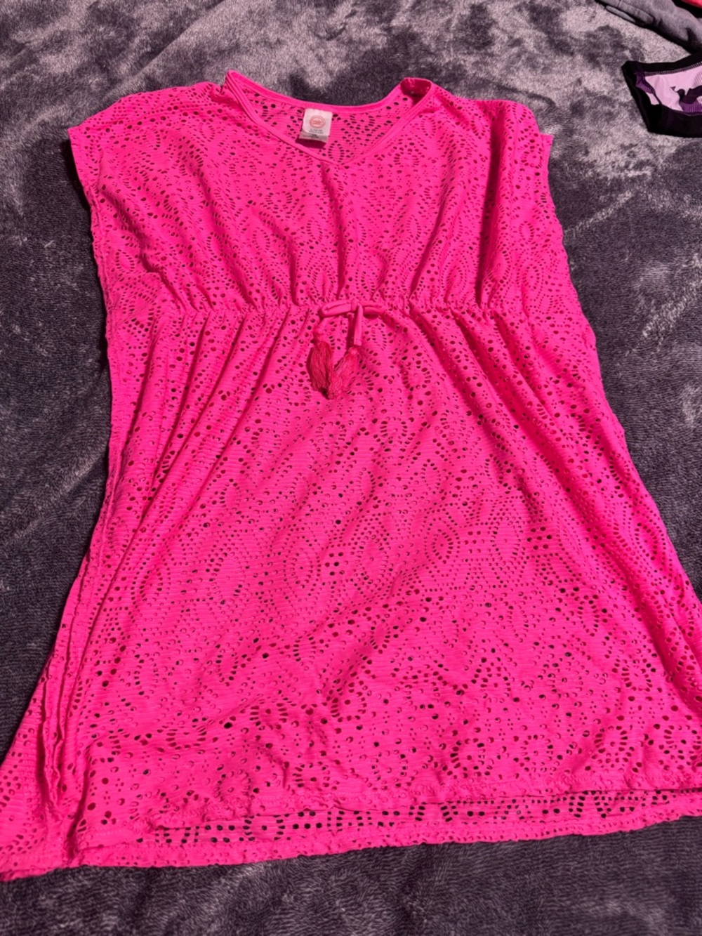 wonder nation Hot Pink Eyelet Tunic with Tassel Detail